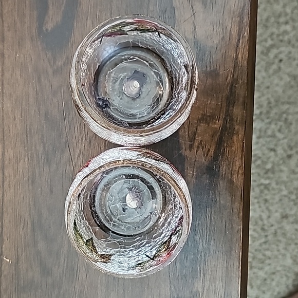 Two Yankee Candle Fall Leaves Crackle Glass Votive Holders - Picture 2 of 4